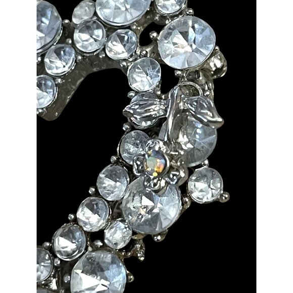 Vintage Crystal Rhinestone Silver-Tone & Roses Aurora Borealis Heart Brooch Pin - Picture 7 of 9